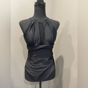 Black high neck one piece swimsuit